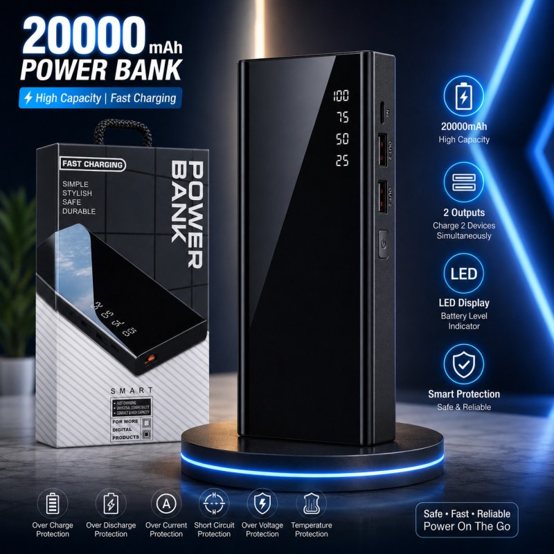 Mirror Lace 20000mAh Power Bank with LED Digital Display