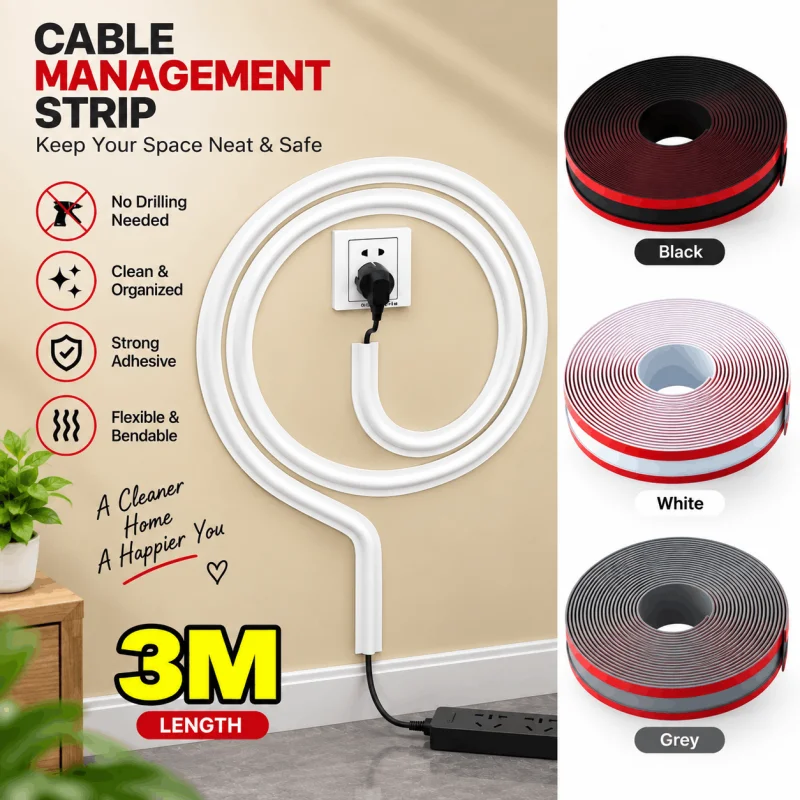 3M 1Roll Self-Adhesive Cable Protector PVC Wire Protection Strip Cord Protection Cover Wear Resistant Organizers-000997