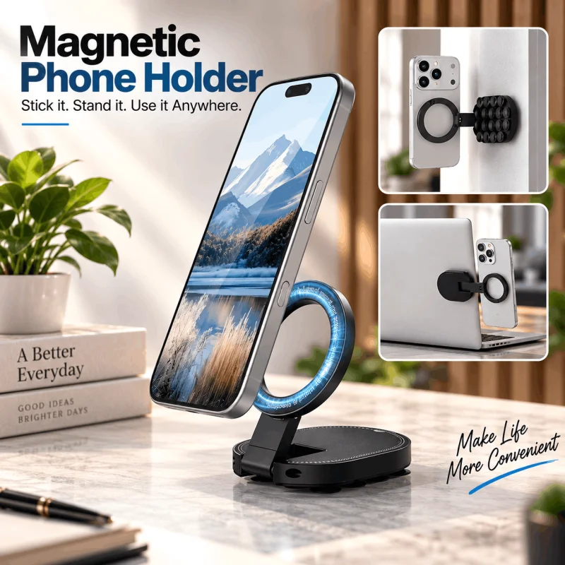  3-in-1 Suction Rotatable Wall Mountable Magnetic Stand Adjustable Portable Cell Phone Holder - 000995