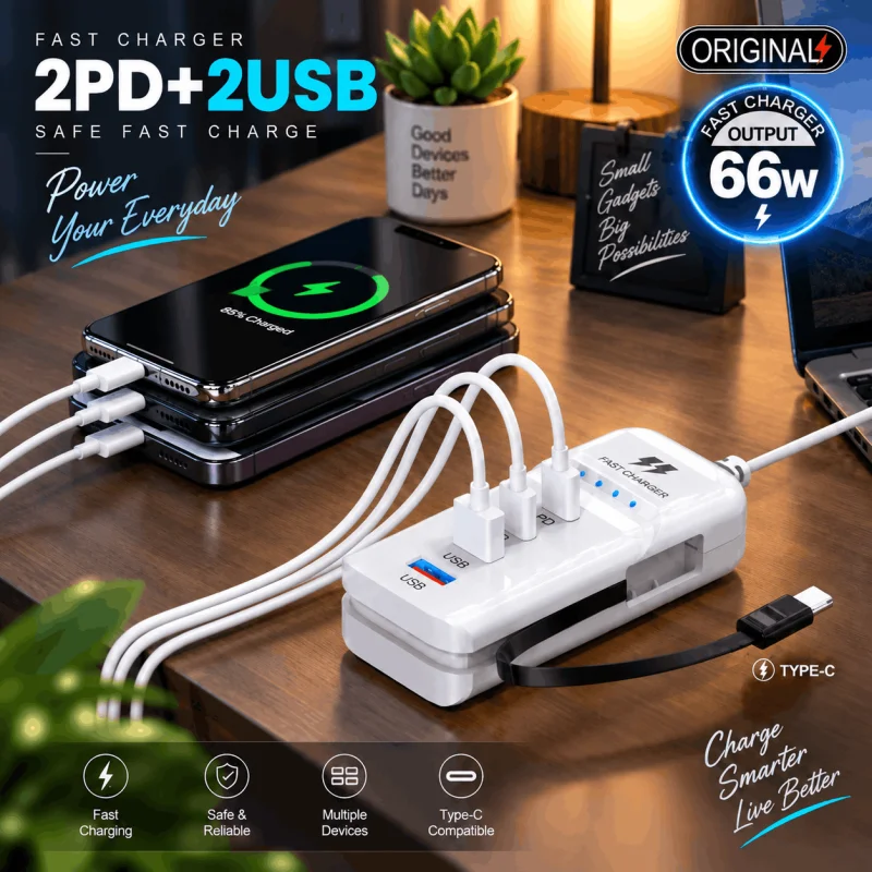 66W USB Fast Charging Type C Wall Power Socket Charger Travel Power Adapter-000996
