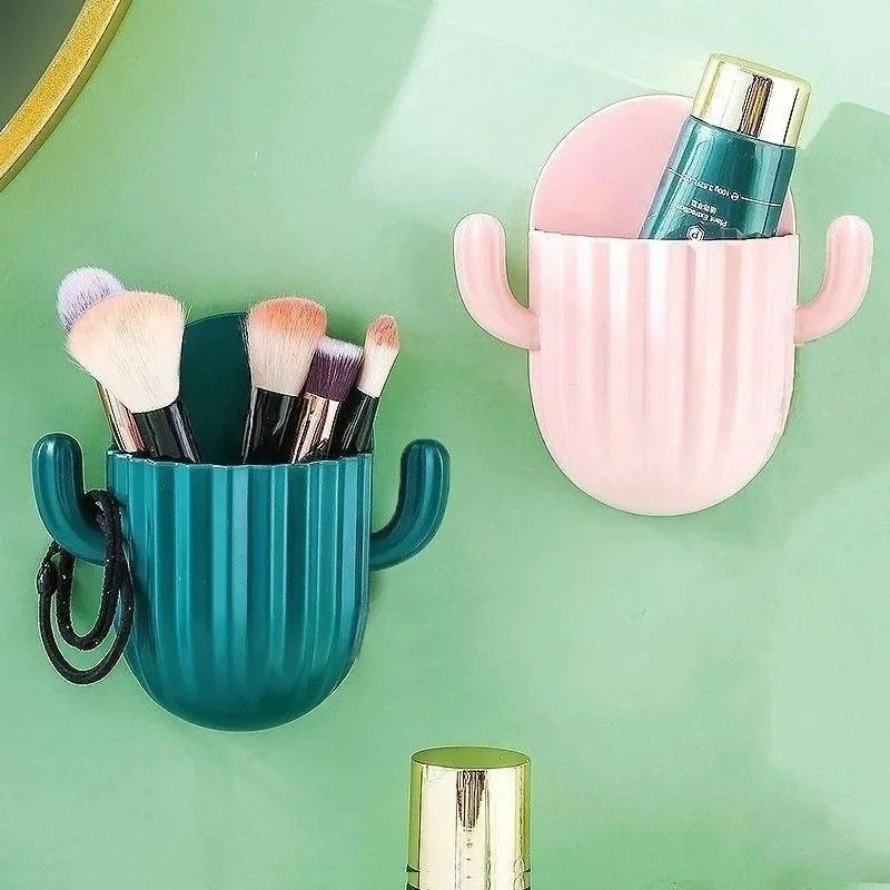  1pc Wall Self-adhesive Toothbrush Holder Drain Shelf Household Cactus Storage Rack-000934