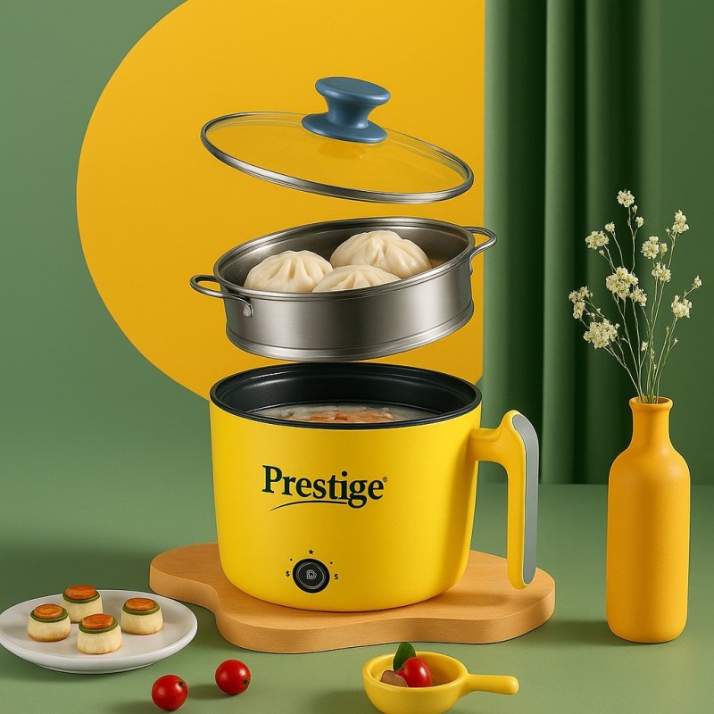 Prestige 22cm Multifunctional Household Kitchen Electric Cooking Pot with Steamer