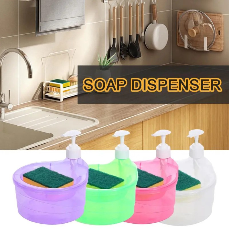 Creative Dispenser Kitchen Dish Soap Dispenser With Sponge Liquid Pump Soap Container-0924