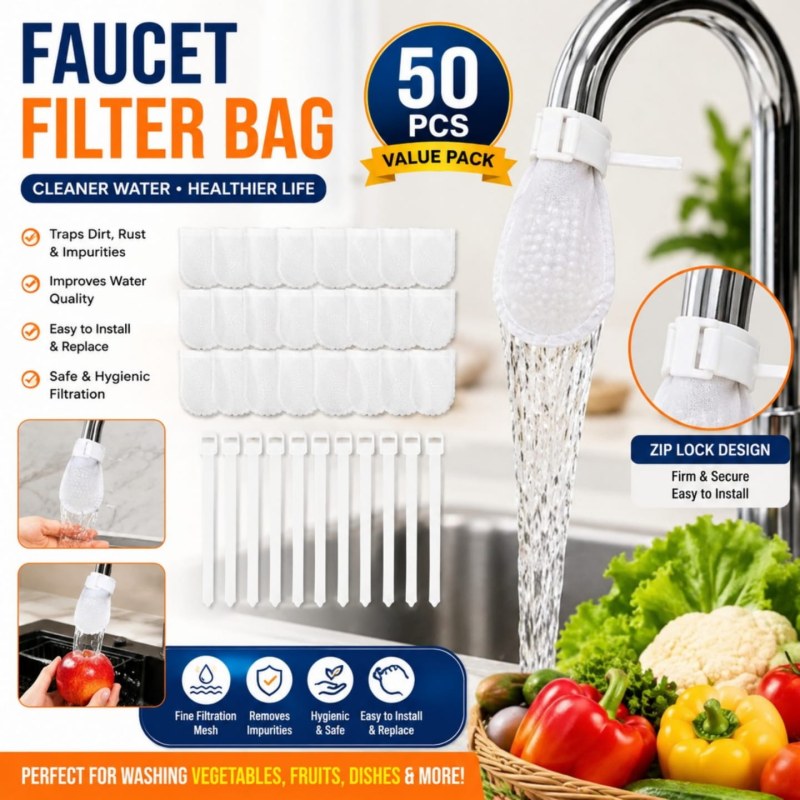  50Pcs Anti-splash Cotton Thickened Filter High-density Universal Faucet Filter (with 10pcs T-strap)-0947