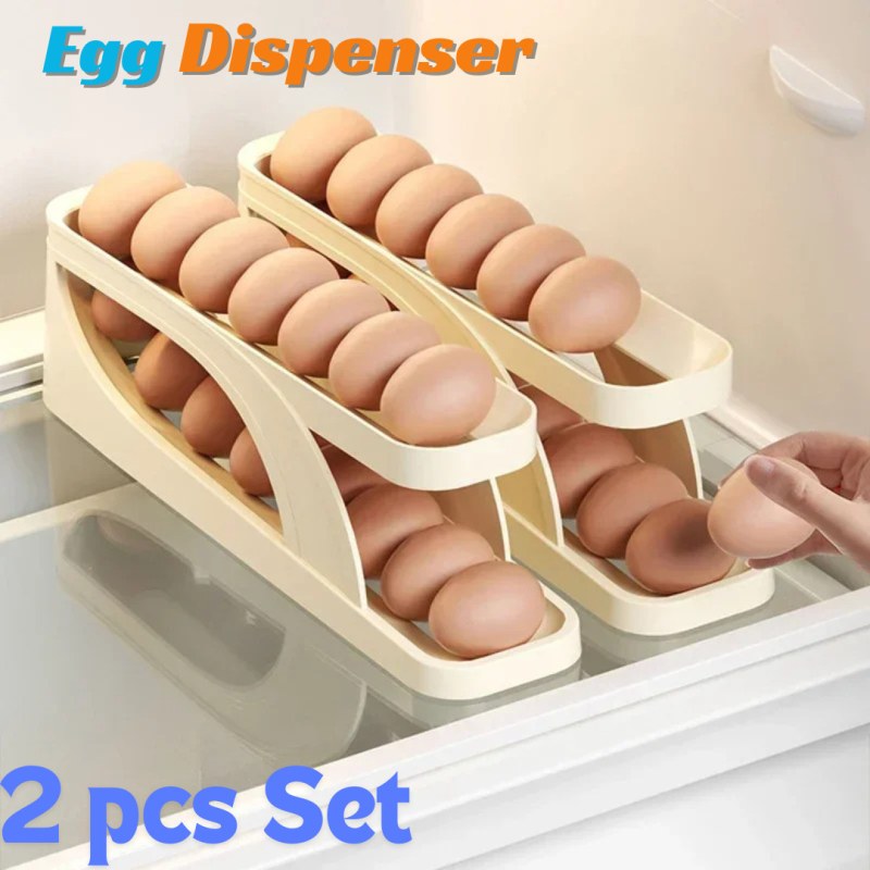  2 Pcs Automatic Scrolling Egg Rack Holder Storage Box Rolldown Refrigerator Egg Dispenser-00084