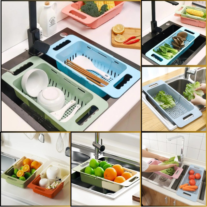  Over the Sink Collapsible Colander Strainer Expandable Basket Vegetable Fruit Washing Basket Strainer