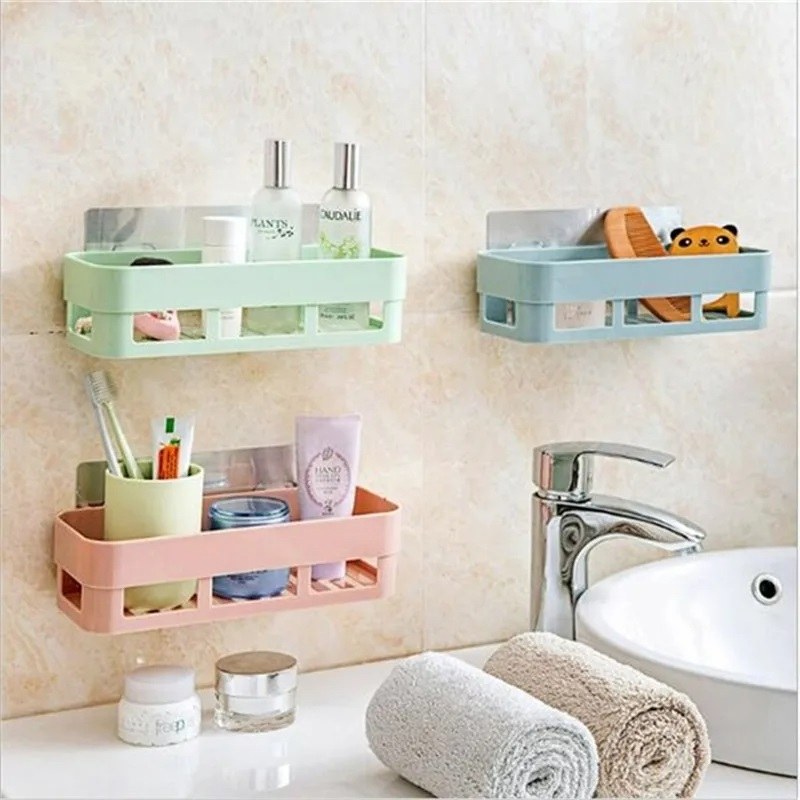  Bathroom Shelf Organizer Toilet Adhesive Shampoo Gel Storage Basket-00049
