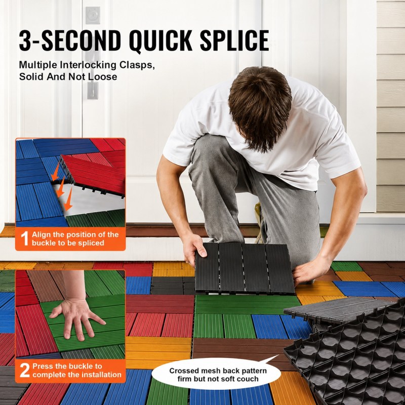 6 pcs Heavy Duty Interlocking Plastic Floor Tiles 12x12 Inch | Indoor & Outdoor Floor Mat | Waterproof Modular Floor Tiles-000948