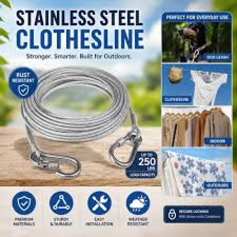  Stainless Steel Clothesline Rope | Heavy Duty Rust-Resistant Multifunctional Clothes Drying Rope_000954