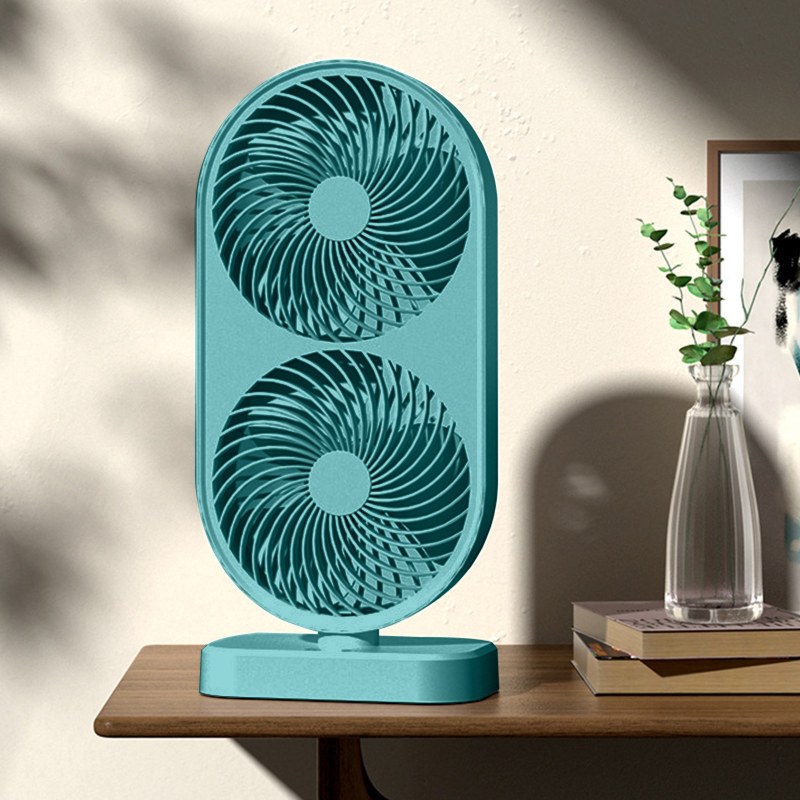  120° Adjustable High Speed Portable Double Head Desk Fan Rechargeable Fan with 4 Speeds Cooling Fan_000280