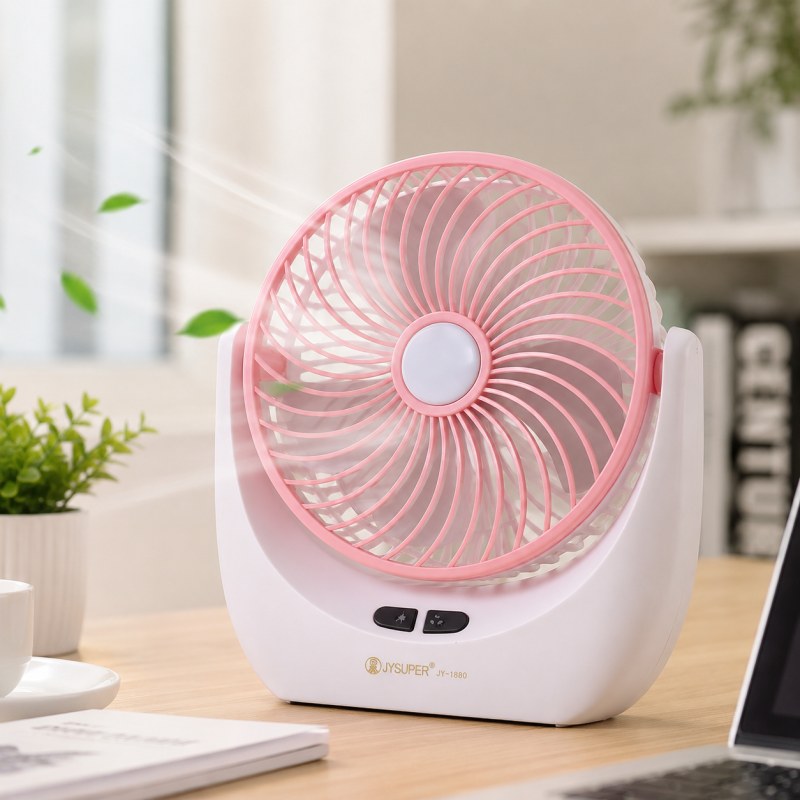  JY-SUPER Rechargeable USB Mini Desktop Table Fan with LED Light - JY-1880_000550