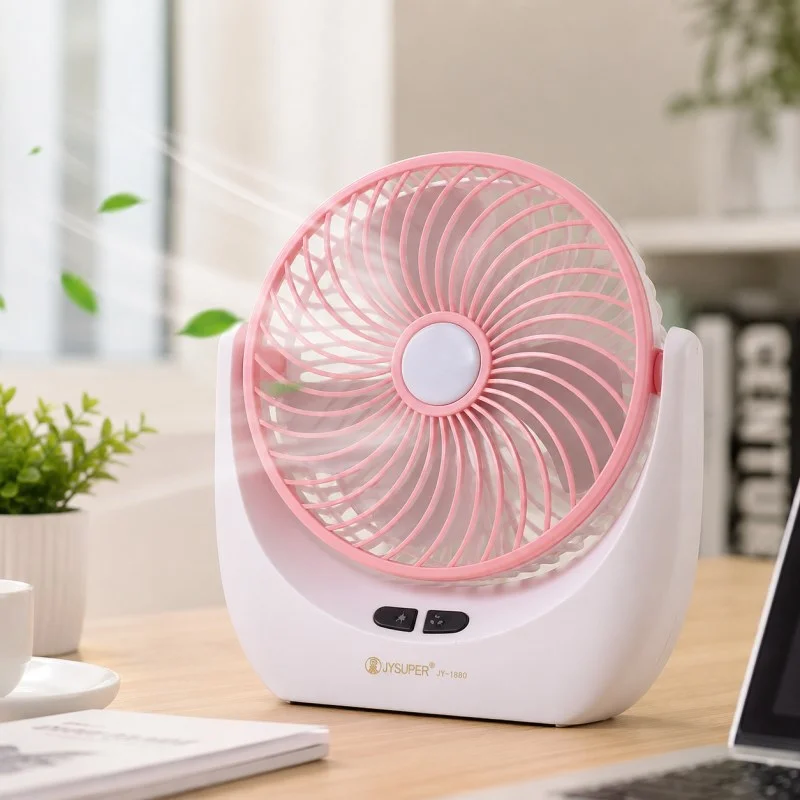 JY-SUPER Rechargeable USB Mini Desktop Table Fan with LED Light - JY-1880_000550