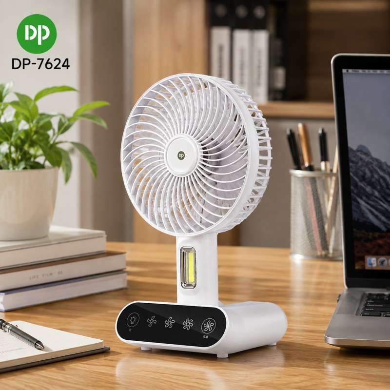  Rechargeable TableTouch Fan With Lamp USB Charging Portable Handheld 3 Gear Speed Desktop Mini Fan (DP 7624 )-00081