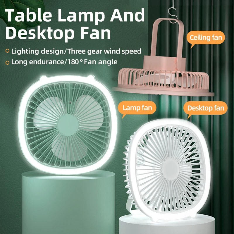 Fill Fan with Light Portable Desktop Fan Camping Ceiling Fan Light Usb Charging Night Light-000876