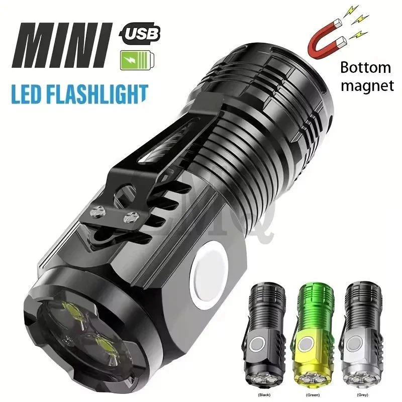 Mini 3LED Flashlight With Pen Clip And Tail Magnet,Builtin Battery USB Charge Outdoor Portable Torch Emergency Lamp- 001004