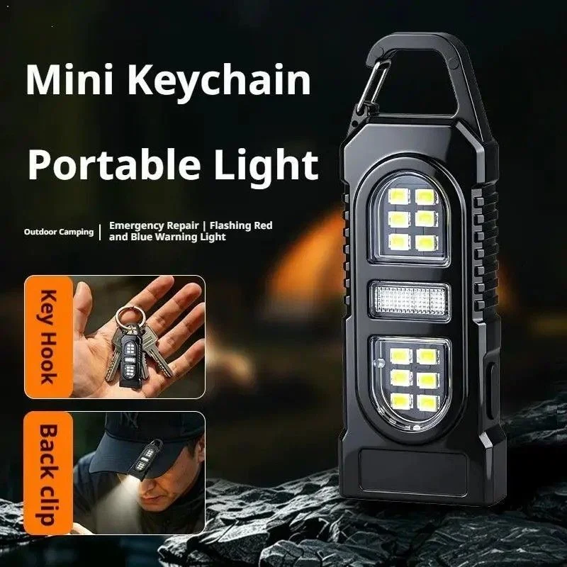 Keychain Flashlight USB C Rechargeable Hanging Work Light Waterproof Keyring Pocket Lamp-0943