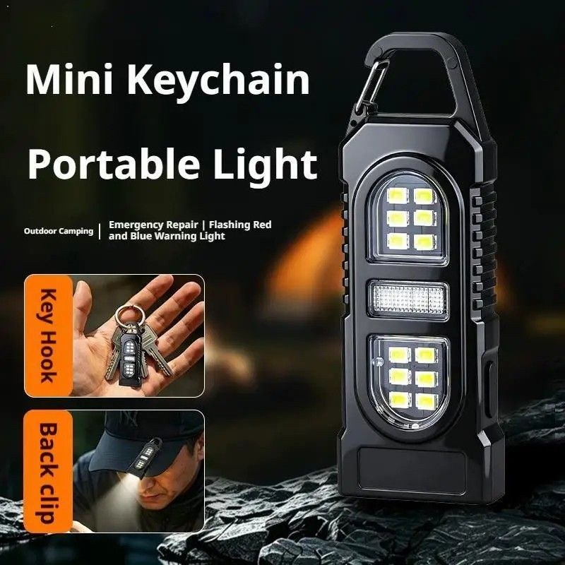 Keychain Flashlight USB C Rechargeable Hanging Work Light Waterproof Keyring Pocket Lamp-000943