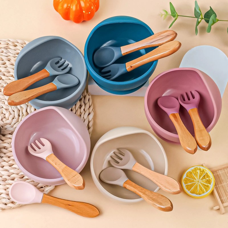  3PCS/Set Silicone Baby Feeding Bowl Tableware for Kids Waterproof Suction Bowl With Spoon-000804