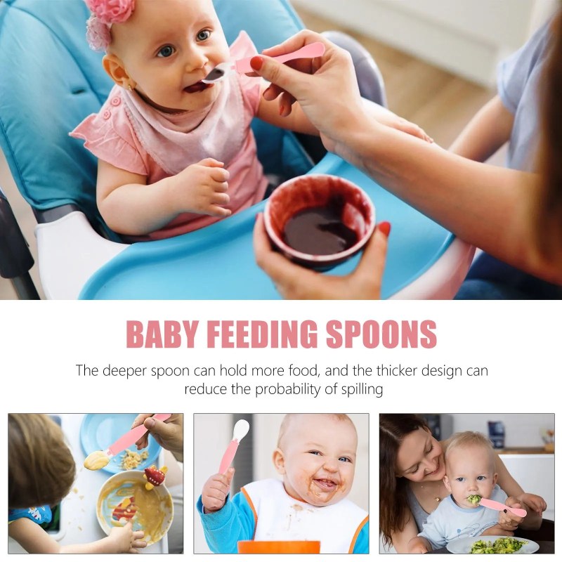  2Pcs Cute Baby Spoons Set Essential Silicone Feeding Spoons Compact Design for Kids-000806