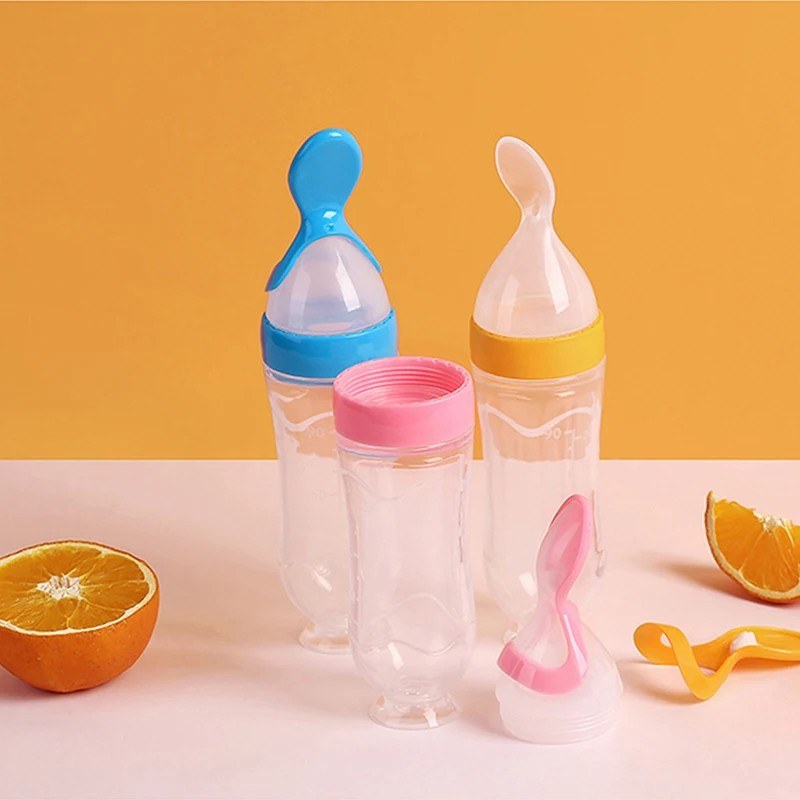  Squeezing Feeding Bottle Silicone Newborn Baby Training Rice Cereal Food Spoon-000807