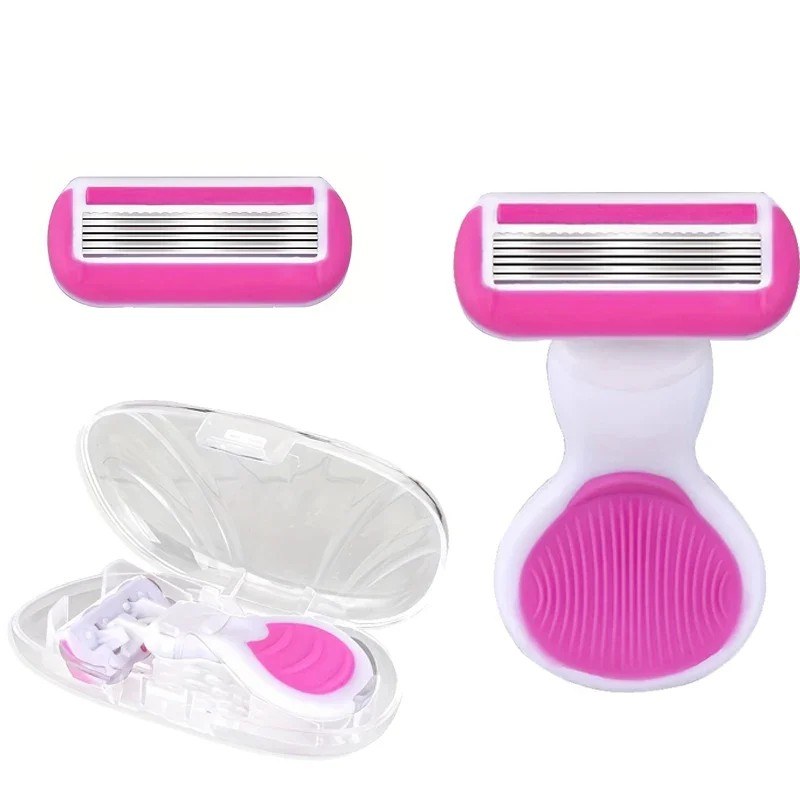 Pink 6-Layer Lady Portable Shaver Travel Set Mini Razor Hair Removal Tool Shell Soap Travel Kit-000820
