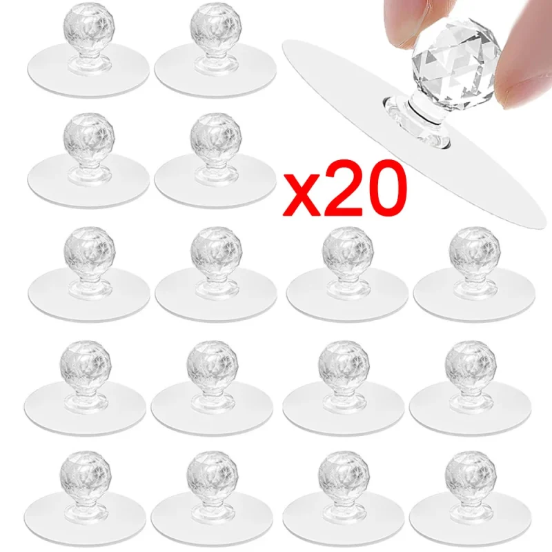 20 Pcs Transparent Crystal Drawer Handle Diamond Shape Self-Adhesive Hook-000108