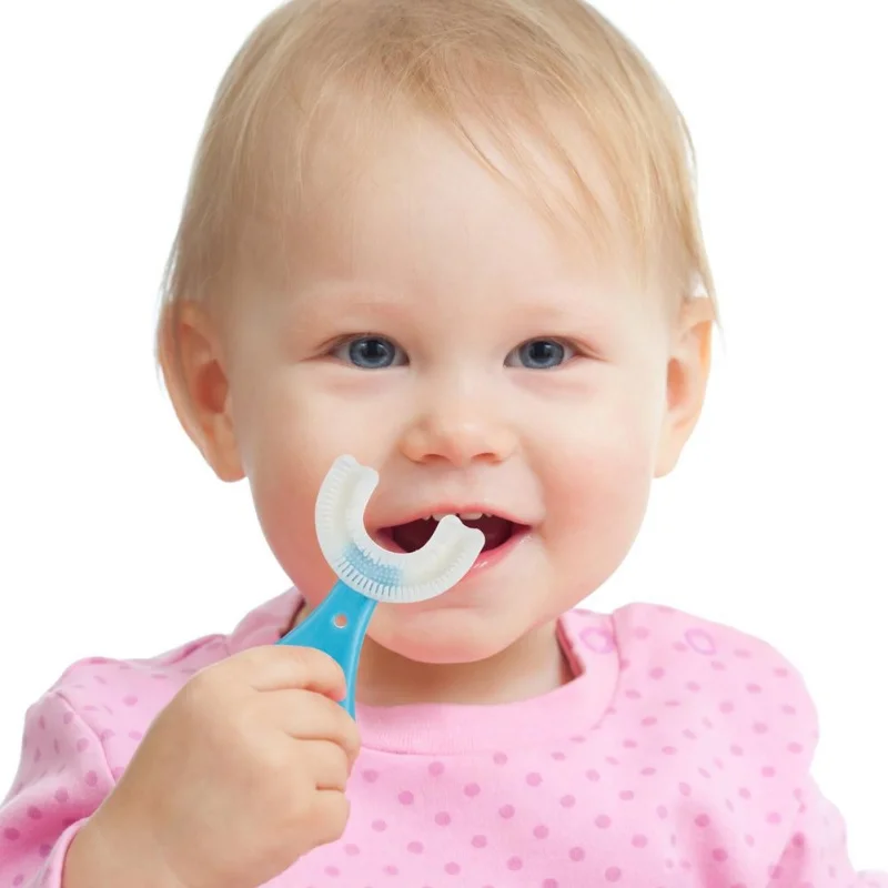  Children Toothbrush U-Shape Baby Toothbrush With Handle Silicone Oral Care Cleaning Brush For Kids Supplies - 000542